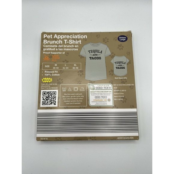 Brunch Pet Appreciation Unisex Large Gray T Shirt Tequila and Tacos - Picture 2 of 2